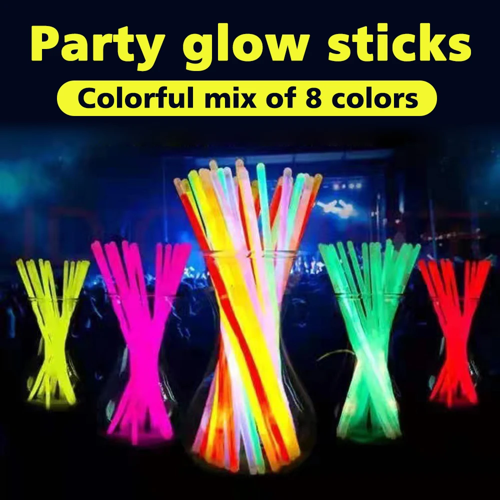 100pcs Fluorescence Sticks Party Multicolor Glowing Stick Bright Colorful Light Bendable Glow Bracelet Necklace Party Supplies