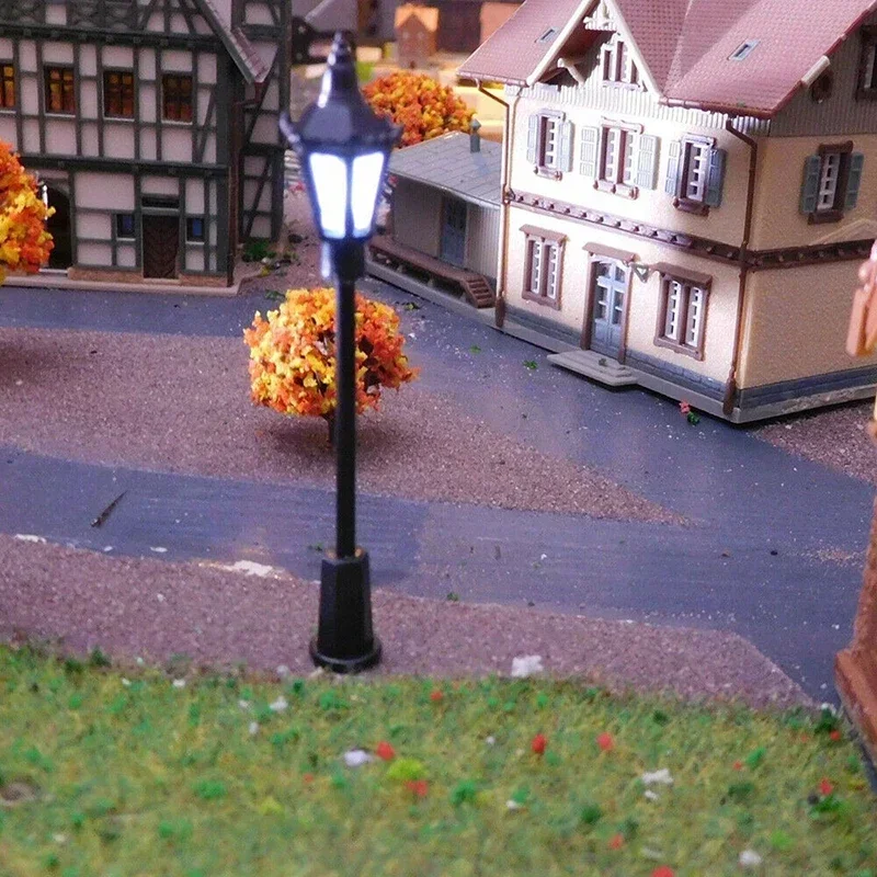 10Pcs Model Street Lights Scale 1:75 Railway 3V LED Lamppost Patio Lamps Artificial Miniature Decoration Building Landscape
