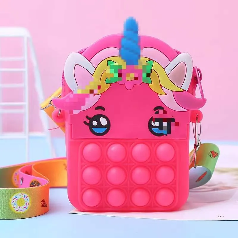 Girls Toys Silicone Cute Unicorn Messenger Bag Coin Purse Children's Decompression Pop Fidget Toys image 5
