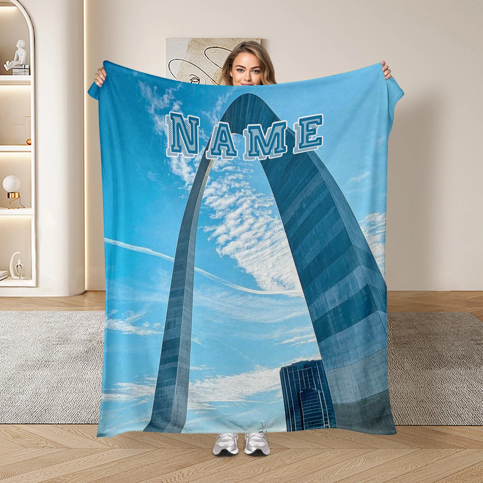 

Thoughtful Gift Idea Flannel Blanket Honoring St. Louis Gateway Arch Customize With Names