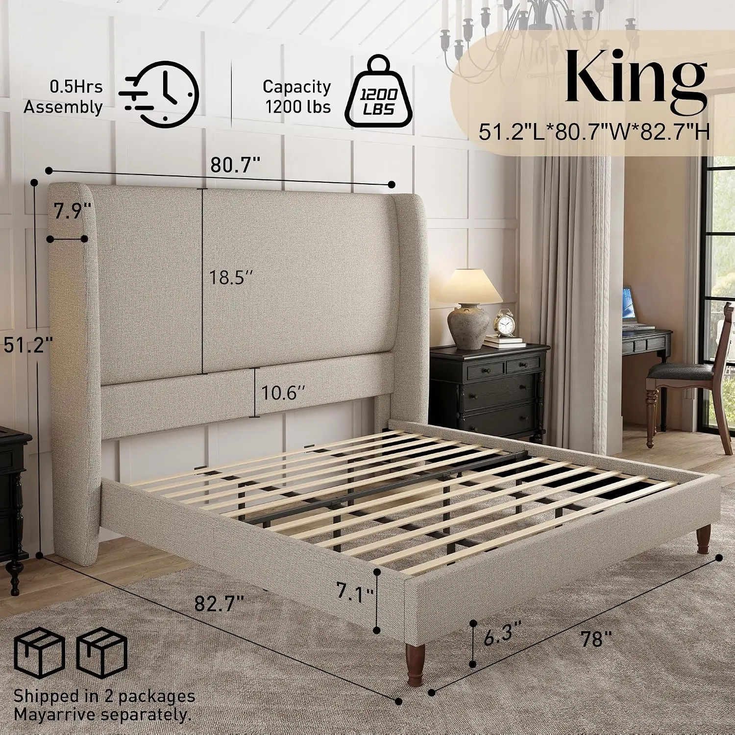 Linen King Bed Frame 51.2