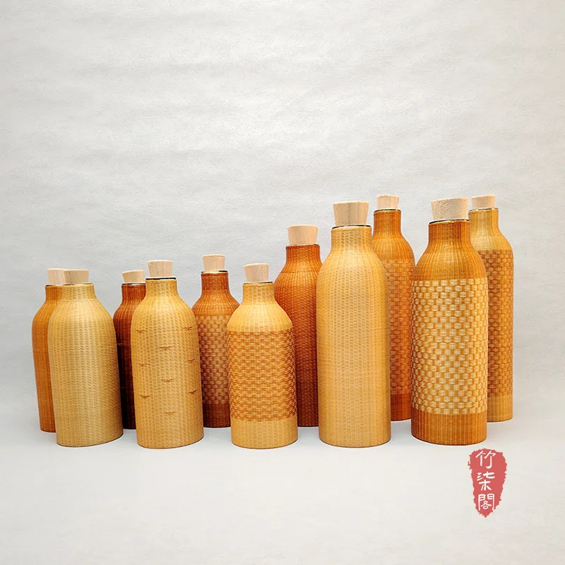 Handmade Bamboo Woven Glass Thermos Large Capacity Tea Pot Insulated Anti-scald Hot Water Bottle for Home Office Tea Lovers