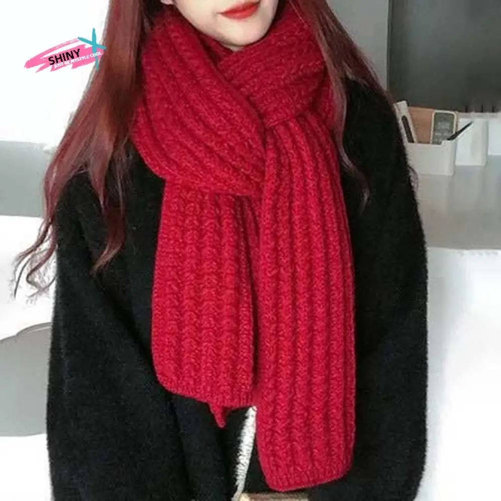 

Шерстяной шарф из акриловых волокон, однотонный длинный утолщенный шейный шарф из полиэстера, классический зимний теплый шарф из спандекса, уличный шарф