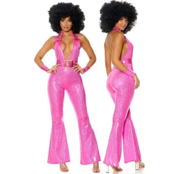 Retro 60s 70s Hippie Costume for Adult Women Bar Nightclub Carnival Party Halloween Cosplay Rock Disco Hippies Jumpsuit Suit