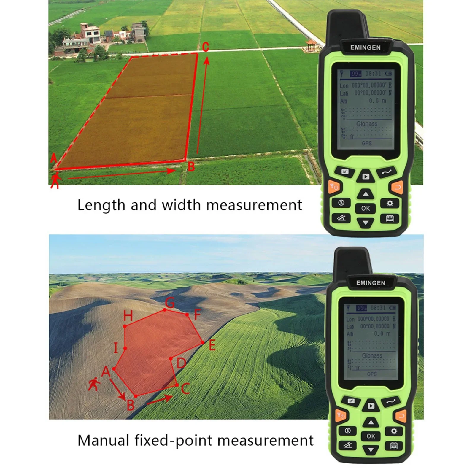 EM90 Mini Portable High Precision Handheld GPS Land Area Meter Land Survey Measuring Instrument US Plug 100‑240V