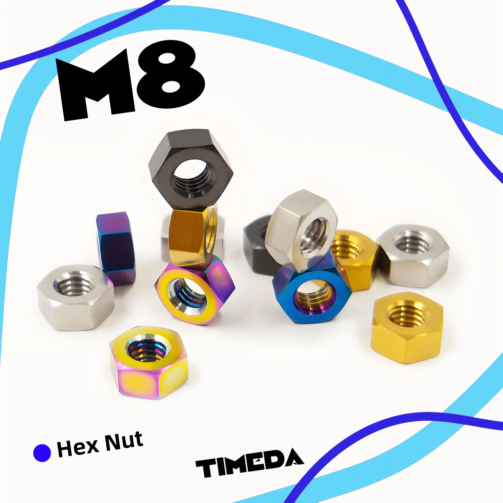 M8 Titanium Hex Nut Pitch 1.25 GR5 Ti-6Al-4V for Motorcycle MTB Bicycle Disc Brake E-Bike Lightweight Rustproof
