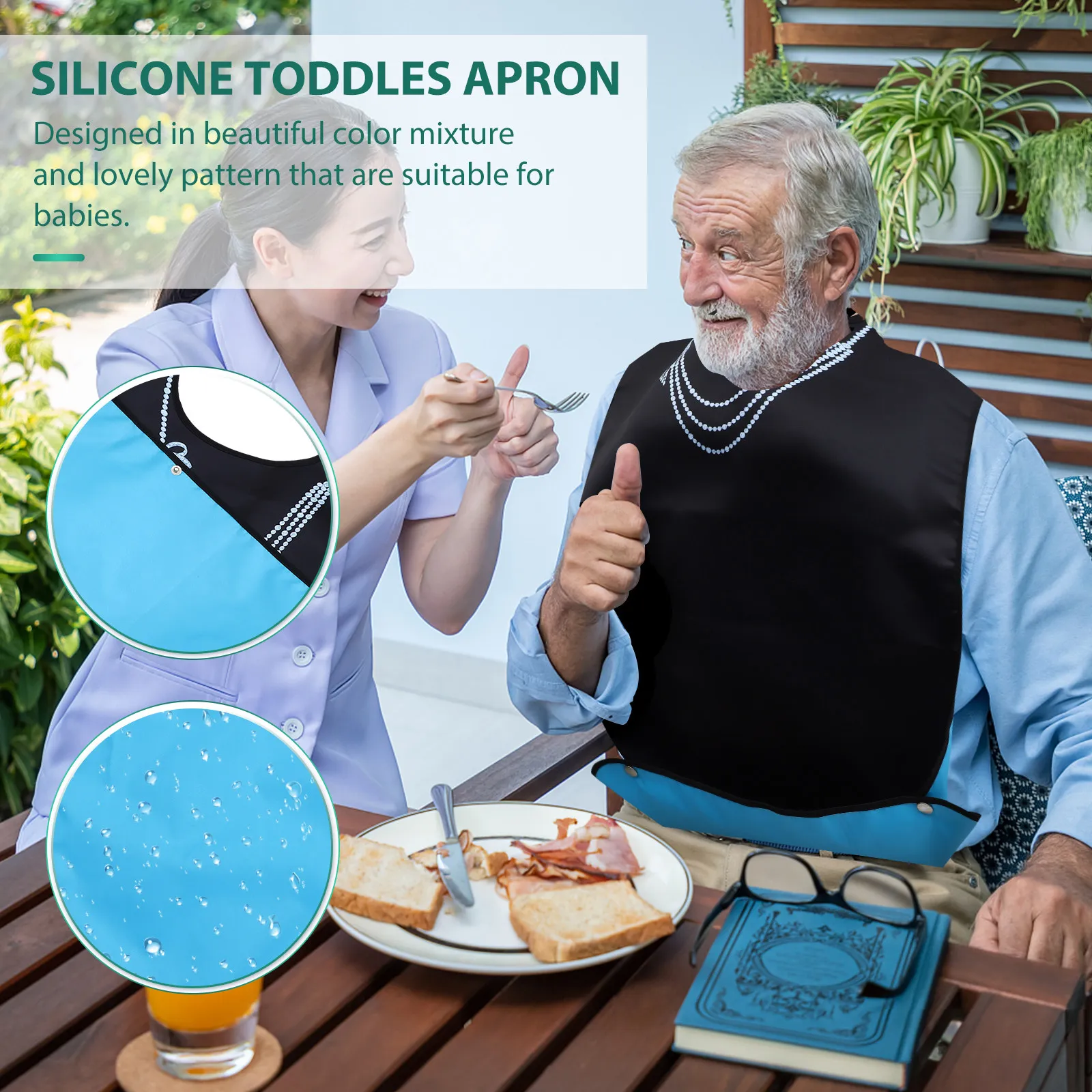 

1 шт. Нежный водонепроницаемый фартук-нагрудник из полиэстера для пожилых людей, устойчивый к пятнам, моющийся, с большим карманом для защиты от разбрызгивания еды