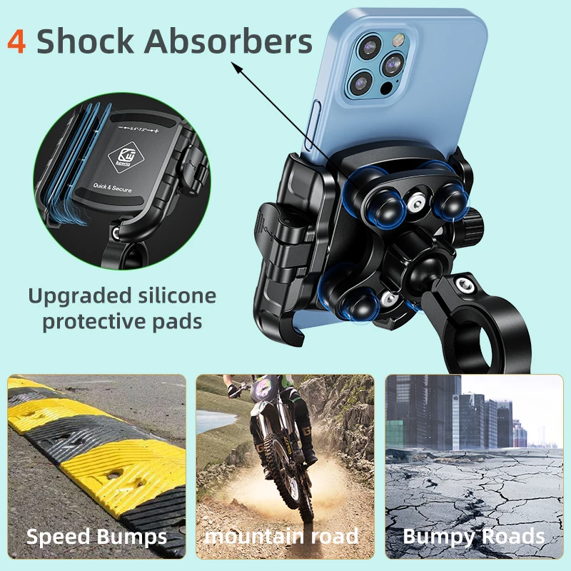 Kewig M8SP Motorcycle Phone Holder With Vibration Dampener Quick Lock Aluminum Alloy Phone Mount For E-Bike Bicycle Scooter ATV - view 3