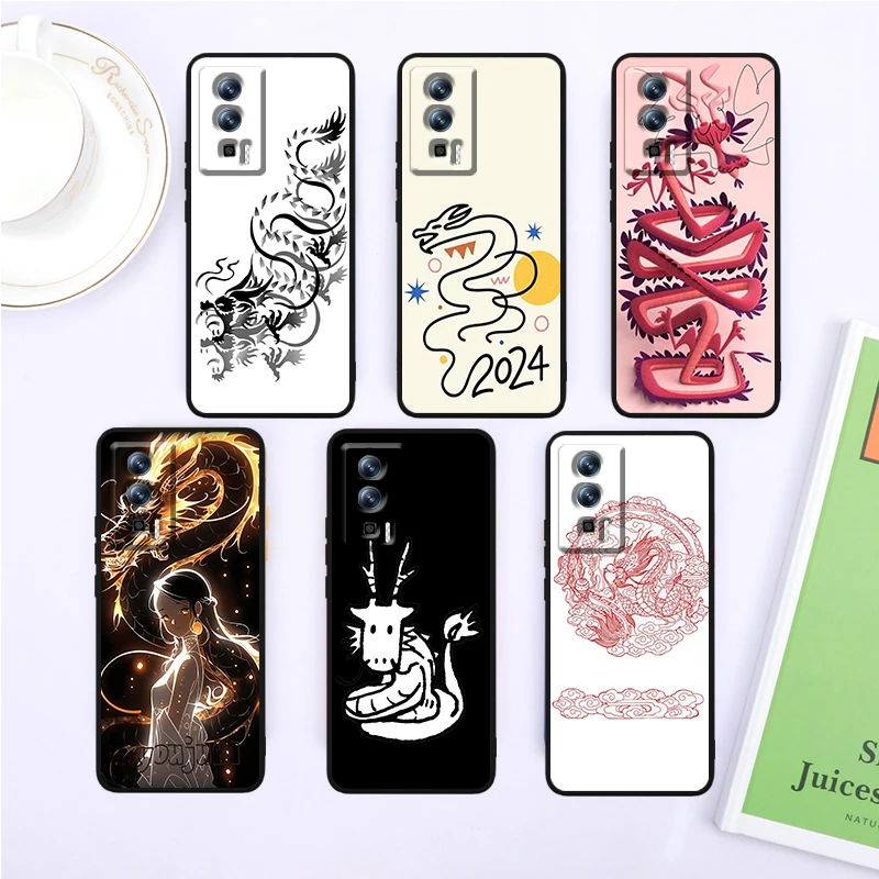 Chinesische loong niedlichen Cartoon für Xiaomi Redmi 9a 9c 9at 10c 9 9t 10 12c 13c 8 12 k60 a1 k50 k40 5g schwarz zurück Telefon hülle