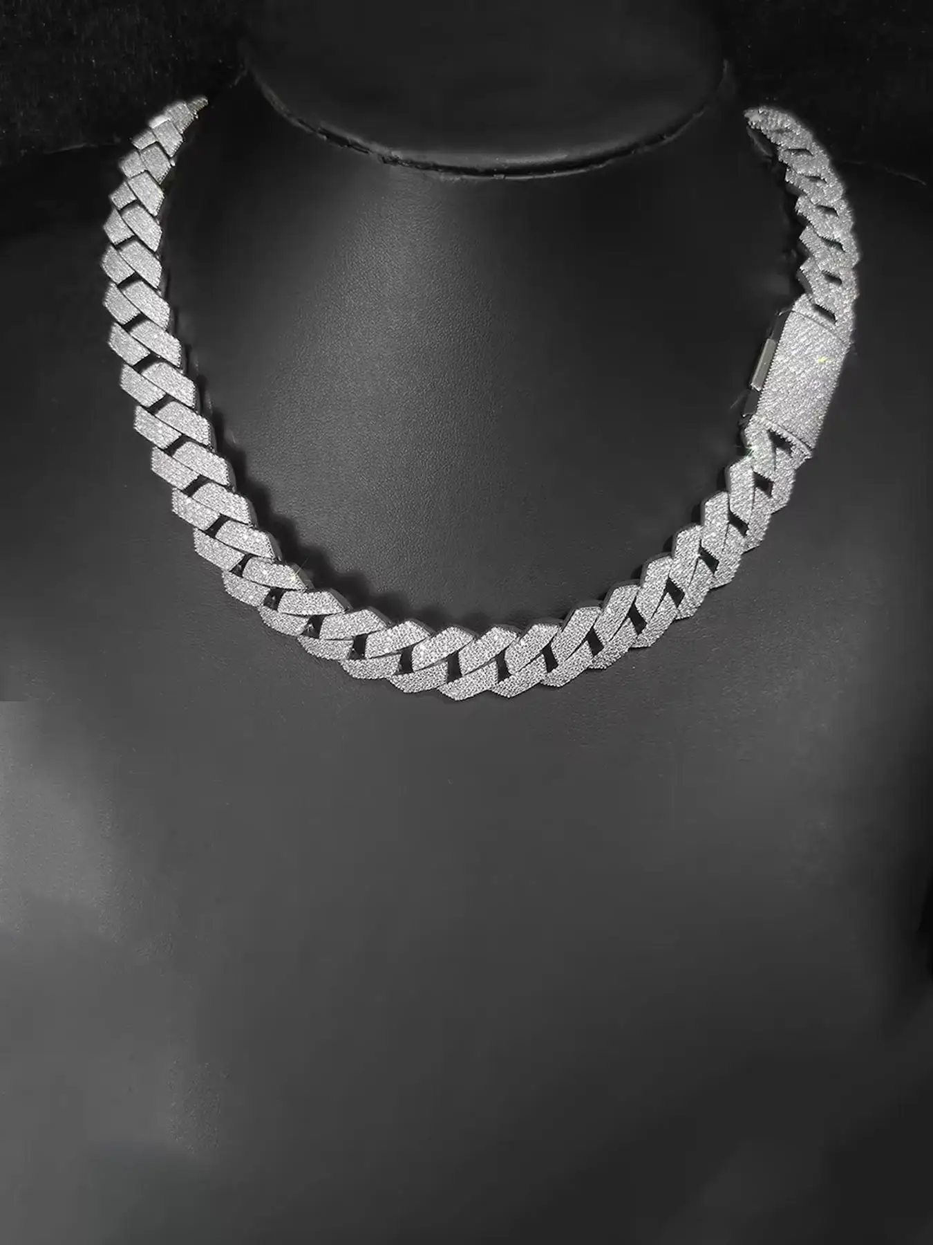 Hip Hop Jewelry 20mm 4 Rows Iced Straight Stone Plug Cuban Chain Necklace Miami Cuban Men's Chain, Halloween Thanksgiving Gift