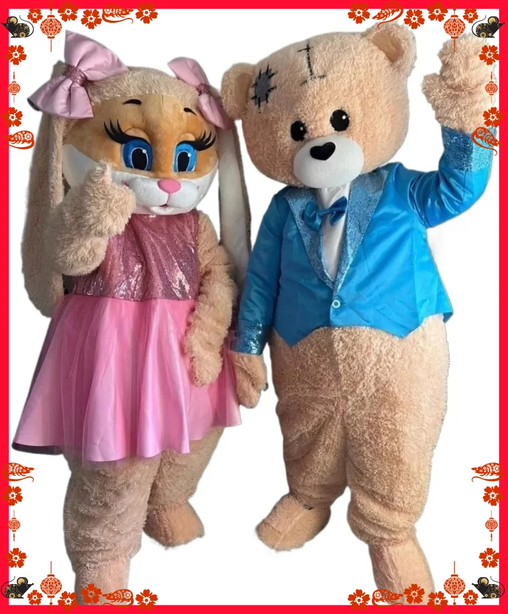 Erwachsenen-Maskottchen-Kostüm Osterhase und Bär Halloween-Weihnachts-Kleidung Ganzkörper-Paar-Kostüm