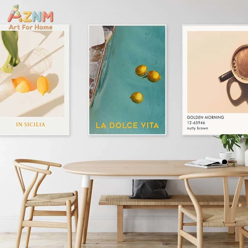 AZNM Unframed Canvas Print Lemon Wall Art Positano La Dolce Vita Kitchen Coffee Home Decor Poster