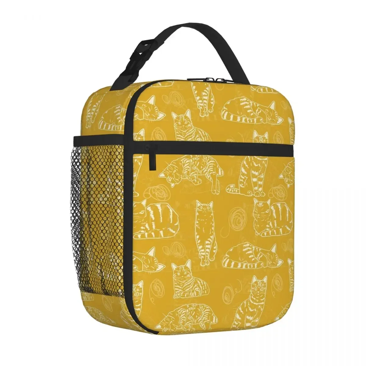 Cat Lineart Pattern (giallo) borse per il pranzo isolate borse da Picnic borsa termica per il pranzo al sacco per la scuola dei bambini da lavoro