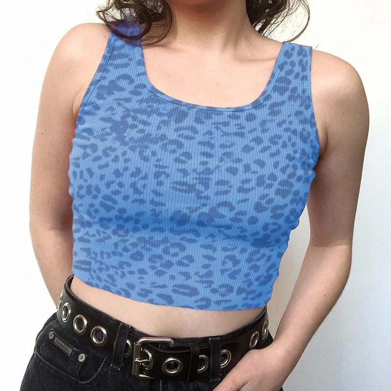 Women\'s Leopard Print Cropped Top, Summer Skinny Short, Sexy Navel Tank Top, Gyaru Fashion, Japanese Y2k Harajuku Women Clothes