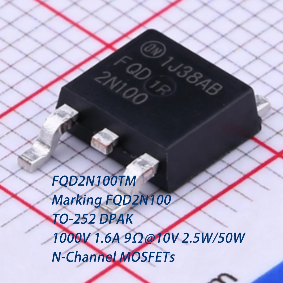 10PCS FQD2N100TM Marking FQD2N100 TO252 DPAK 1KV 1000V 1.6A 9Ω@10V 2.5/50W N-Channel NEW Original Field-Effect Transistor MOSFET