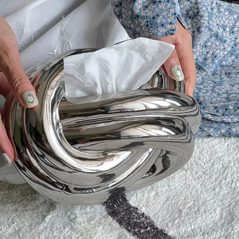 Creative Ceramic Tissue Box Twisted Knot Tissue Box Paper Extractor Porcelain Paper Towel Case Napkin Holder Modern Home Decorat