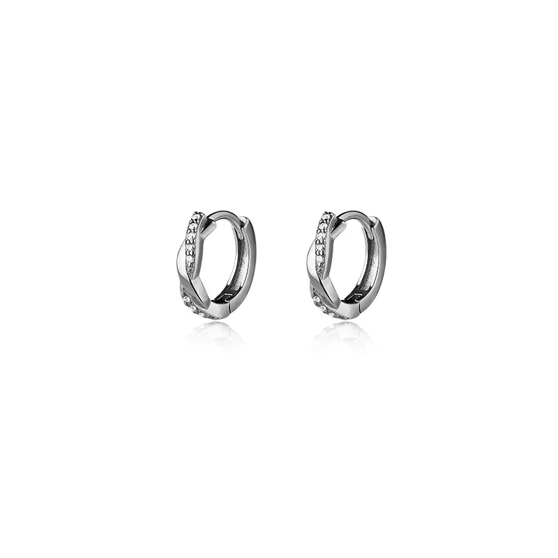 

Real 925 Sterling Silver White Zircon Inlaid Round Buckle Hoop Earrings Fashion Women Wedding Party Fine Jewelry