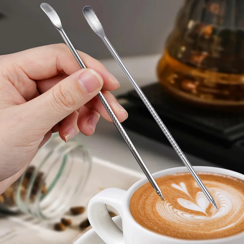 2Pcs 304 Stainless Steel Coffee Art Pen Barista Cappuccino Espresso Coffee Decorating Latte Art Pen Fancy Cafe Tool