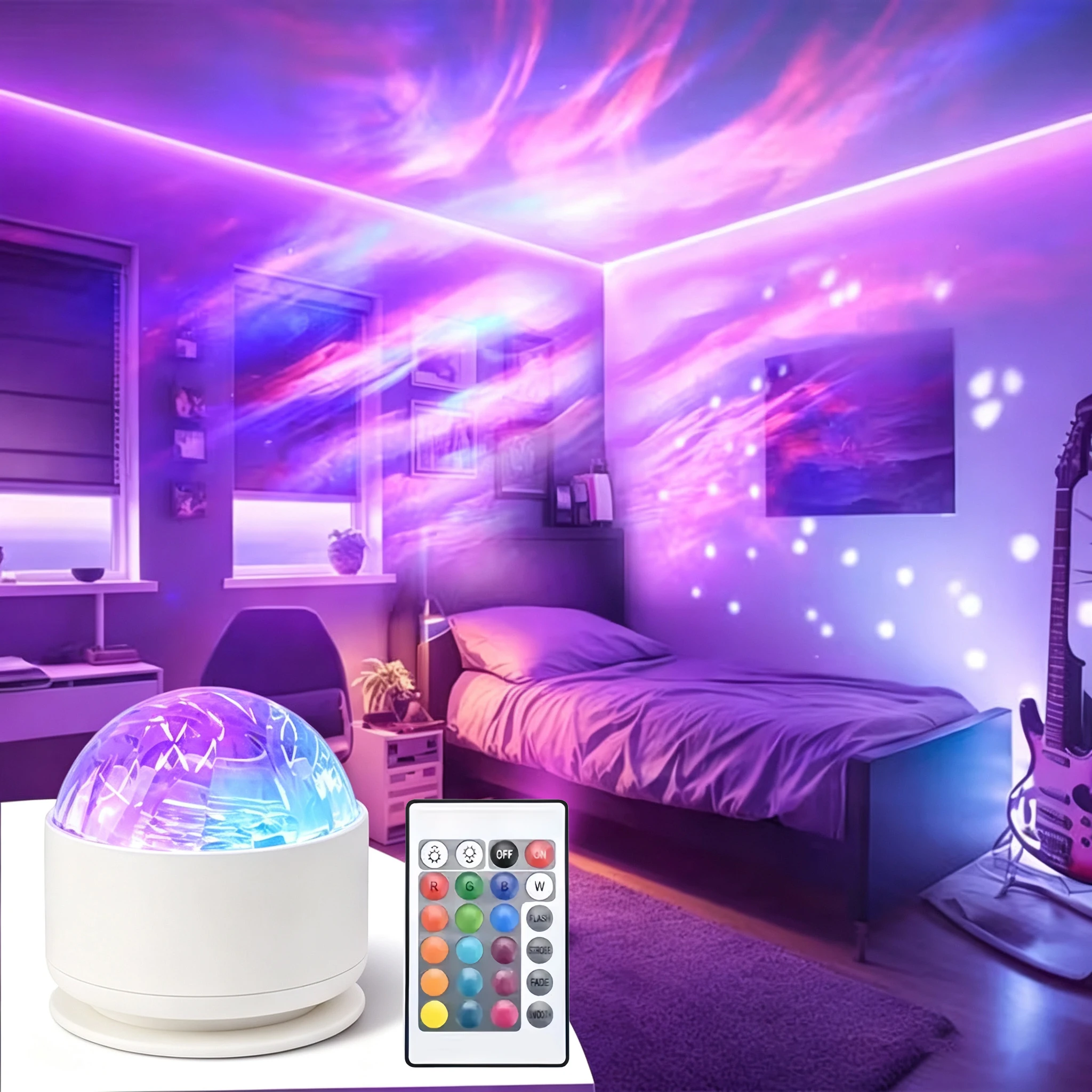 Starry Sky Projector Light 16 Colors LED Night Light Remote Auto Rotate USB Powered Home Room Party Decor Northern Ambient Light