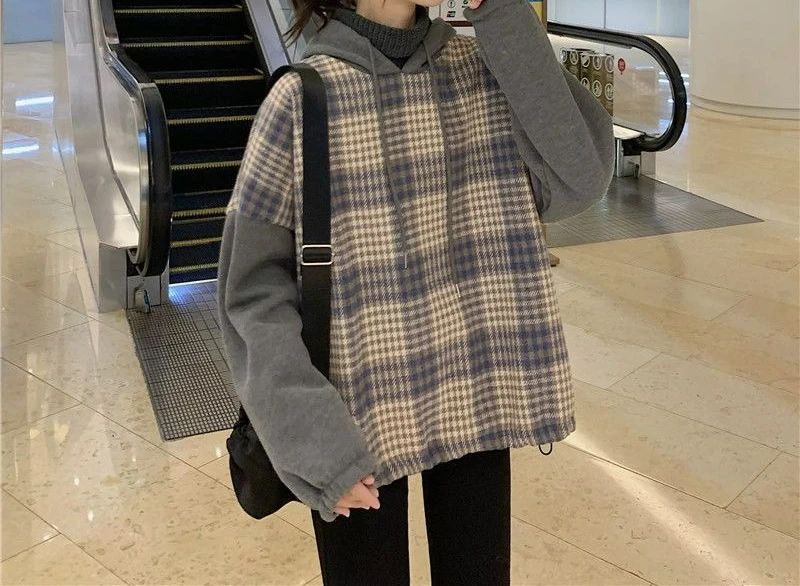 سترة شتوية منقوشة برقبة عالية لعام 2025 مكونة من قطعتين للنساء سترة علوية سميكة ومتعددة الاستخدامات مبطنة بالصوف