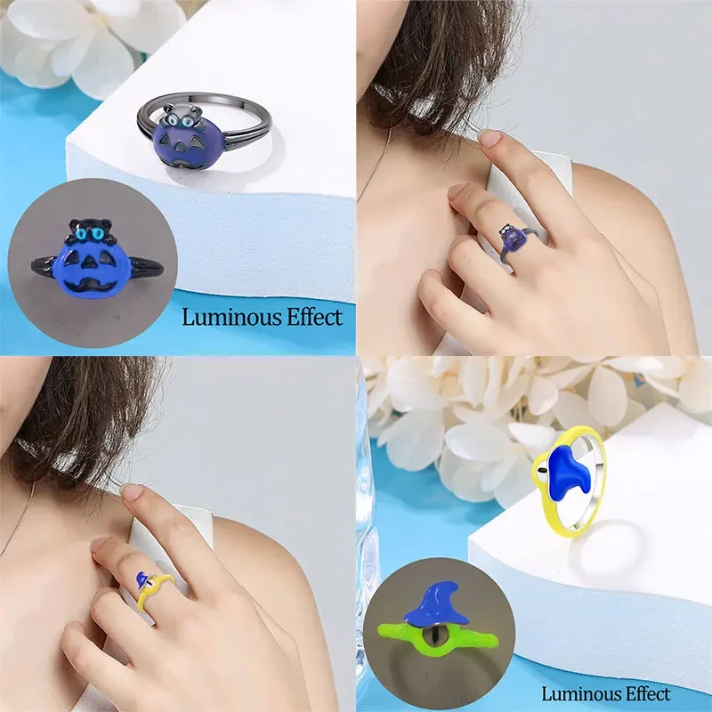 925 Sterling Silver Witches Party Glow-in-the-Dark Rings for Women Jewelry Anniversary Gifts for Mother Wife Girls Size 7-9