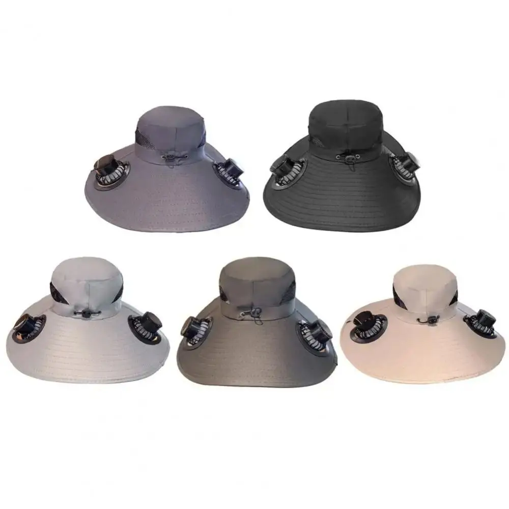 Removable Solar Fan Hat Breathable Dual Fan Wide Brim Sun Cap UV Protection Quick-Drying Cooling Fisherman Hat Beach