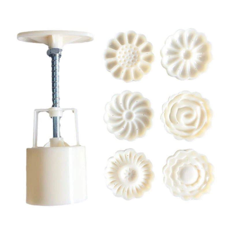 6-Piece Mooncake Mold Set With 50g Pattern Seal For DIY Cookies Flower Desserts Mid-Autumn Cakes