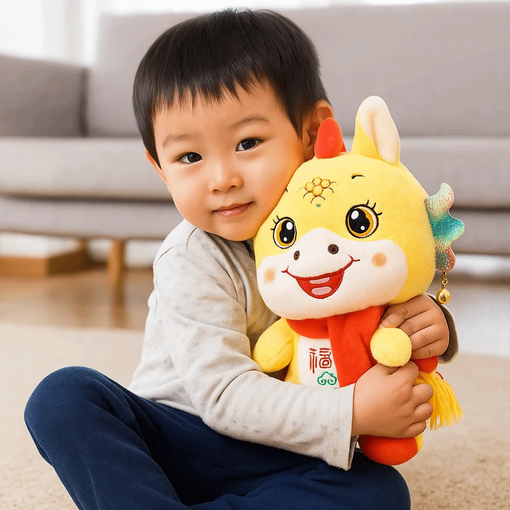 

2026 год лошади, фигурка зодиакальной лошади, мягкая реалистичная фигурка Lucky Pony, плюшевые игрушки, 22 см, буквенный принт, талисман года лошади