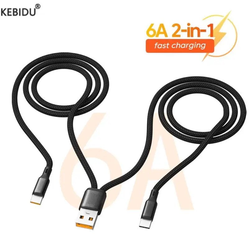 1,2 м 2-в-1 кабель для передачи данных типа C, кабель для быстрой зарядки Y-разветвитель, кабель для быстрой зарядки 6А для проводов Samsung Huawei Xiaomi