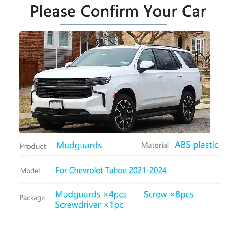 4pcs For Chevrolet Tahoe GMC Yukon 2021 2022 2023 2024 Front Rear Fenders Mud Flap Mudguard Splash Guard Cover Car Accessories