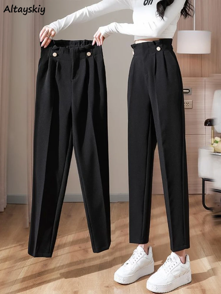 

Pants Women Elegant Design Empire Casual Simple All-match Office Ladies Summer Korean Style Fashion Trousers Retro Daily Pure