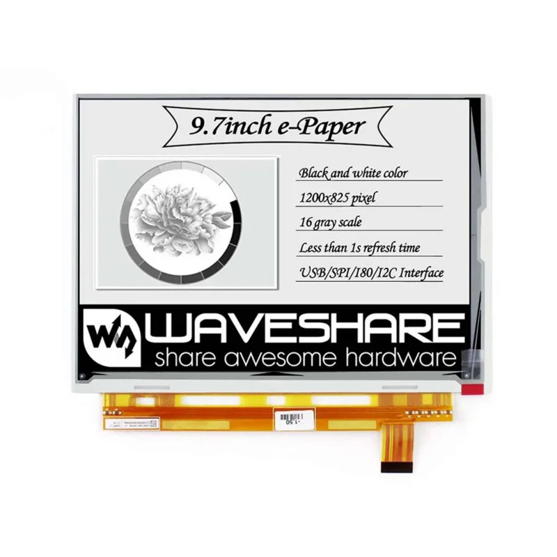 

Waveshare 9.7inch E-Ink raw display with parallel port for Raspberry Pi 2B/3B/3B /Zero/Zero W 1200x825 resolution