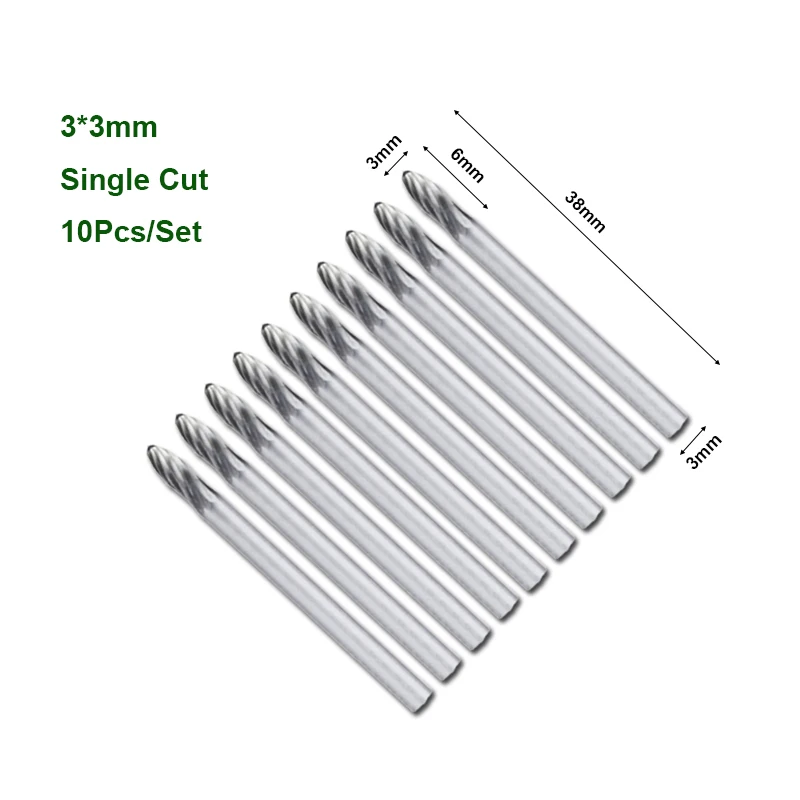 10 Pcs Type E 3*3/4/5/6mm Tungsten Carbide Rotary Files Set Milling Cutter for CNC Engraving, Grinding -Wood/Metal/Plastic/Steel