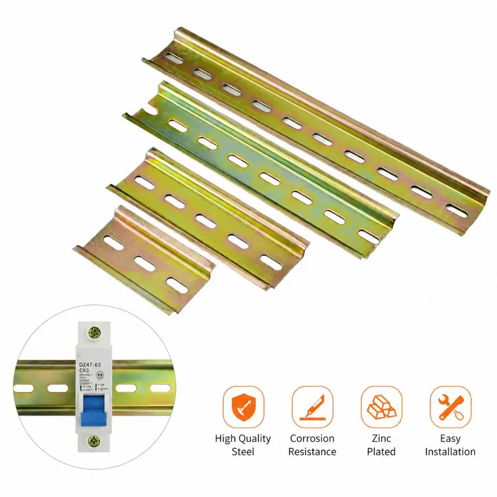 Durable 10-50cm DIN Rail 1mm Thickness Universal Terminal Blocks Slotted Guide Electrical Installation