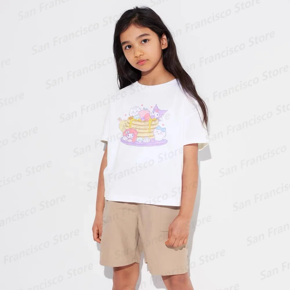 Summer New Sanrio Boy&Girl Melody Kulomi Cartoon Pattern Casual T-Shirt KID/Adult Outdoor Short Sleeve Top Children's Clothing