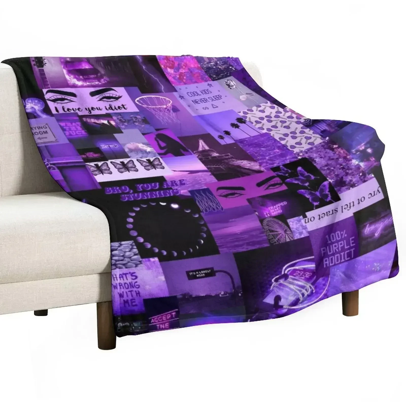 New Purple Aesthetic Collage Throw Blanket Quilt Tourist Decorative Throw Thin Travel Blankets