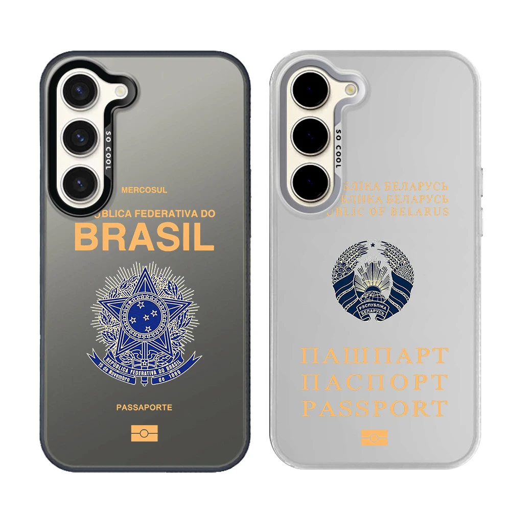 Silver Plated IMD Phone Case For Samsung S26 S25 S24 S23 S22 Ultra S20 S10 S21 FE 5G Plus Cover World Countries Passport