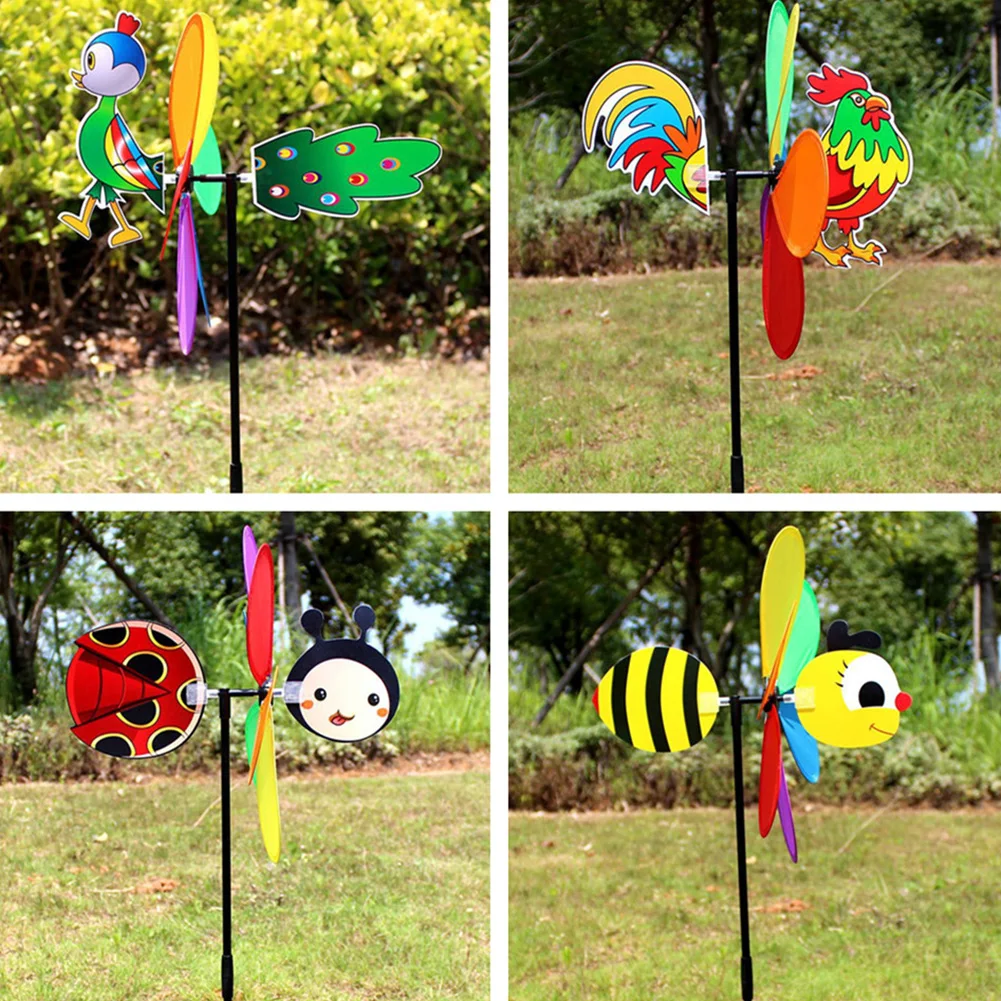 Abeja molino de viento tridimensional de seis colores, juguetes de dibujos animados para niños, decoración del jardín del hogar