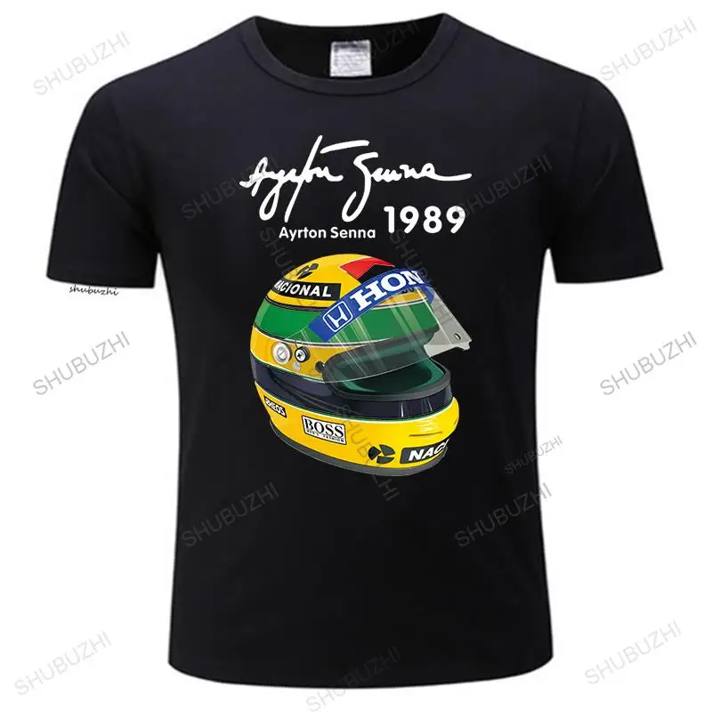 Mens Ayrton Senna Helmet T Shirts 1 Race 1989 Men Cotton Tee Shirts For Sale T-Shirt fashion tee-shirt homme tops