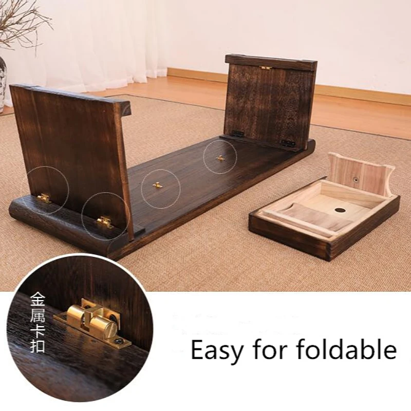 Wood Folding Floor Table With Bench Asian Chinese Antique Furniture Living Room Oriental Traditional Wooden Tea Table Foldable