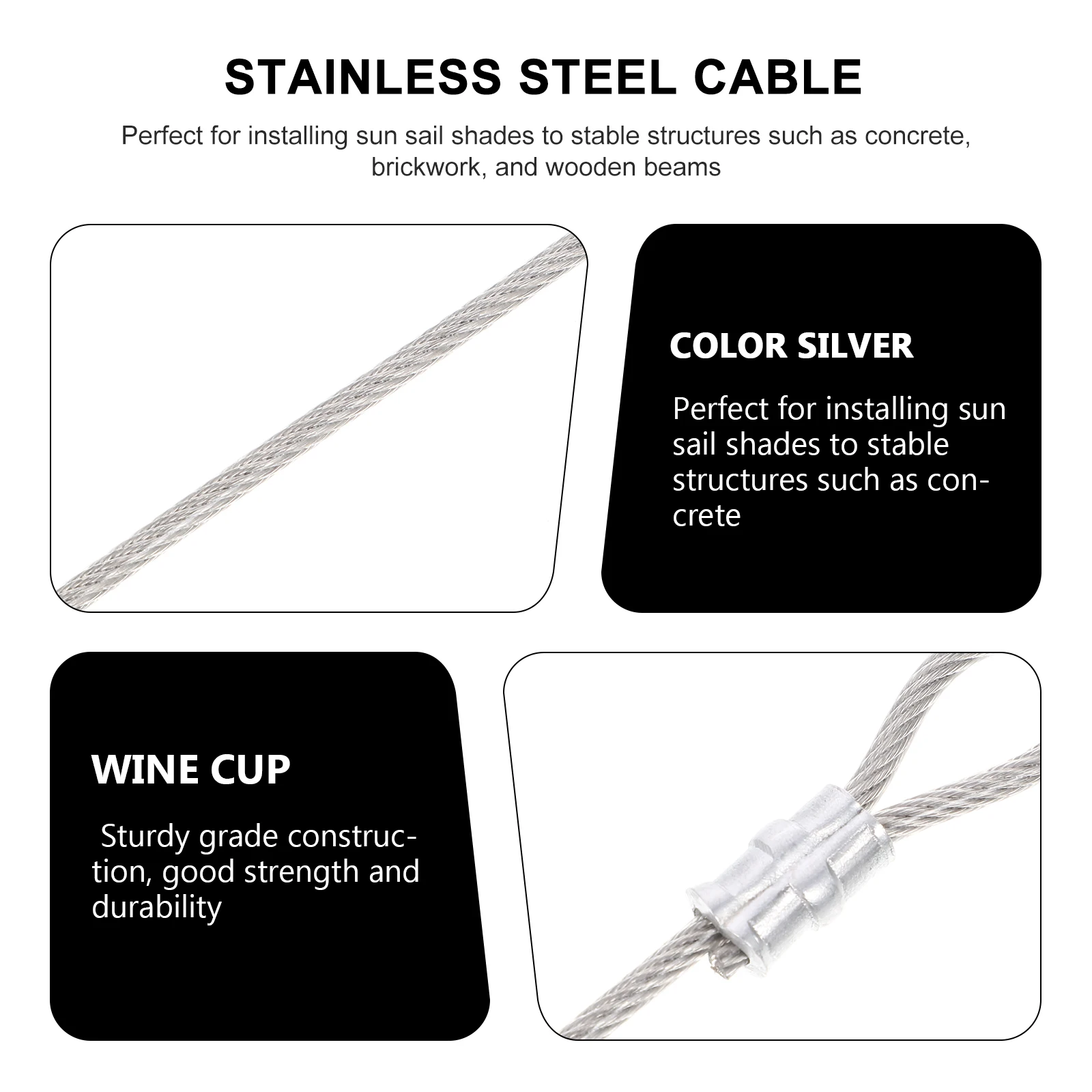 3pcs Versatile Stainless Steel Cable For Sun Shade Sail Setup And Outdoor Projects