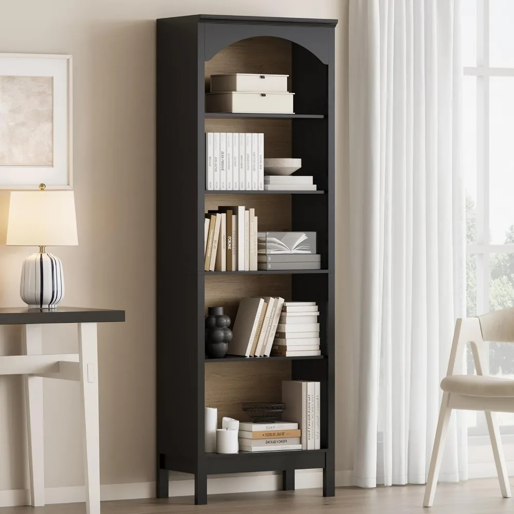 

Эксклюзивная арочная книжная полка с 5-ярусными открытыми полками, 71-высокий деревянный книжный шкаф с регулируемыми полками, напольный дисплей шириной 24