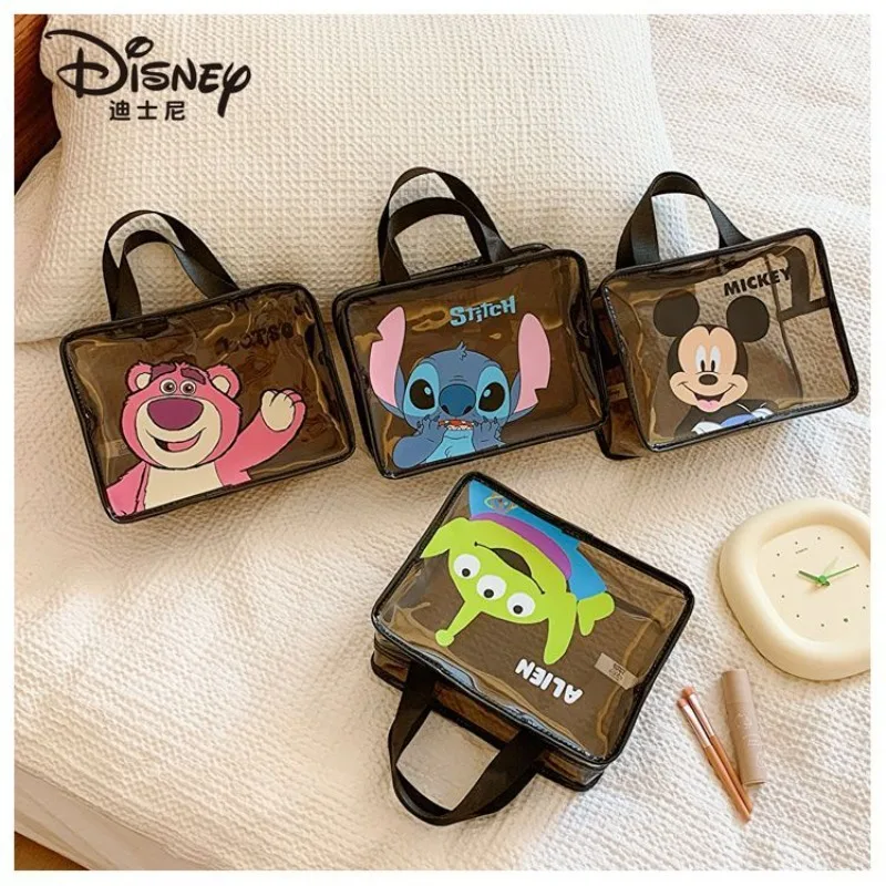 Disney Stitch Lotso Mickey kwadratowa przezroczysta brązowa kosmetyczka o dużej pojemności przenośna torebka do codziennych dojazdów do pracy