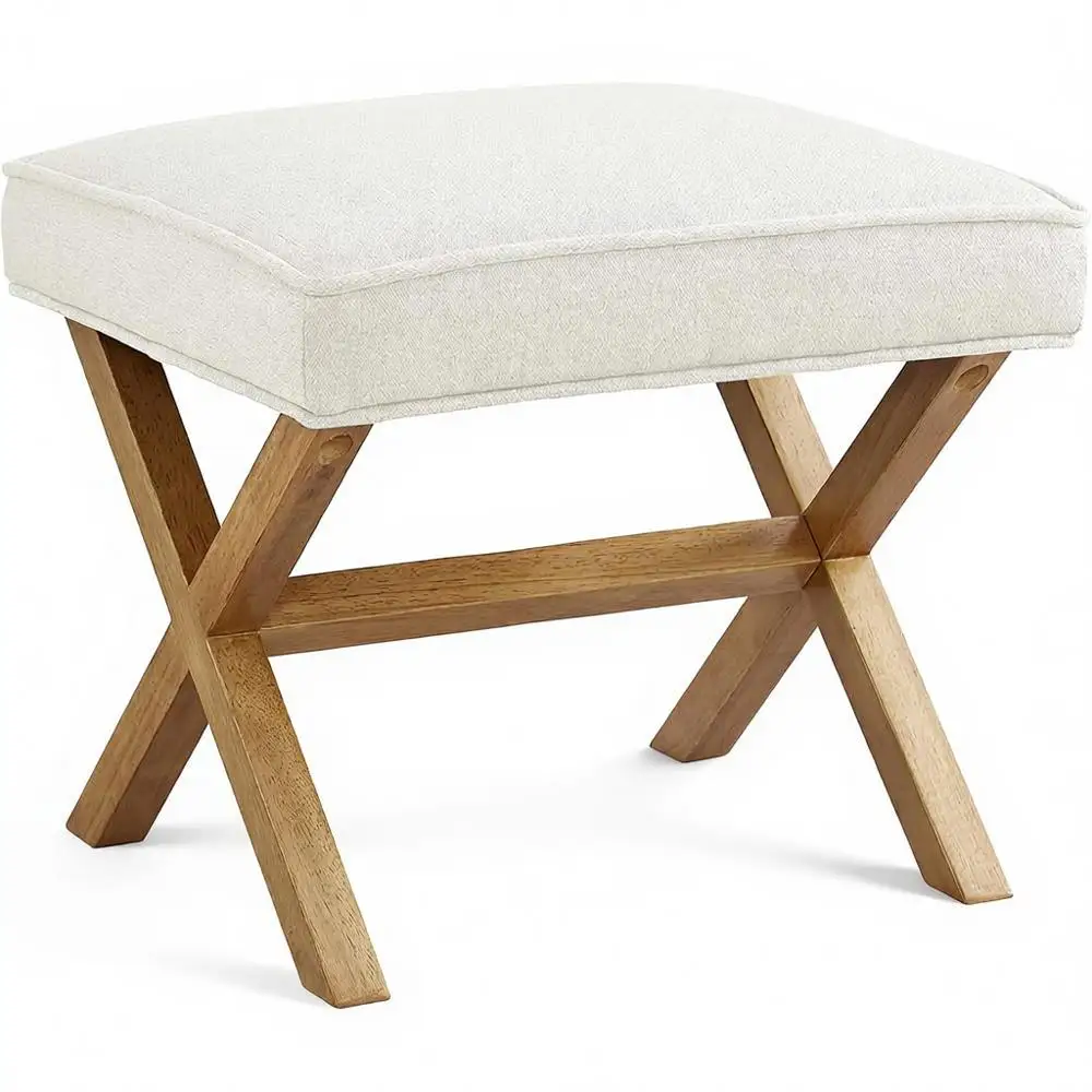 

Квадратный табурет-пуфик из льняной ткани в стиле Mid-Century Modern, цвет слоновой кости, 18D x 19.8W x 18.3H