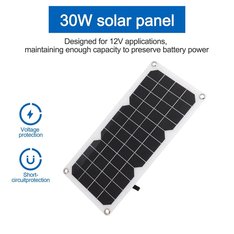 12V 30W Solar Panel Car Van Boat Caravan Trickle Portable Battery Charger Solar Charging Panel Easy Install Easy To Use