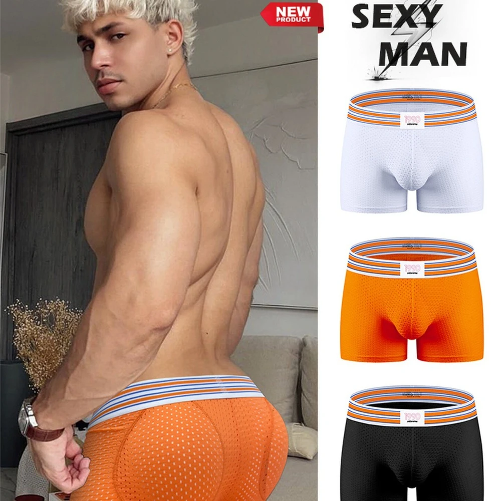 

Men's Ice Silk Mesh Padded Underwear Butt Lift Boxer Briefs Breathable Soft Comfortable Sexy Fashion Underpants