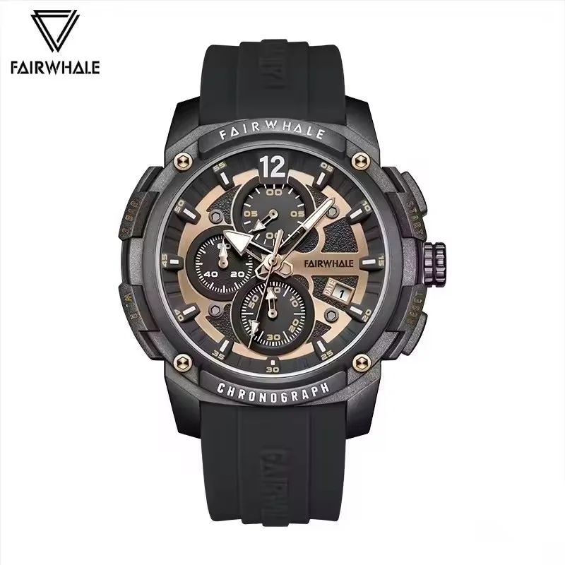 مارك Fairwhale 4360 موضة ساعات للرجال برتقالي كوارتز سيليكون حزام مقاوم للماء الرياضة كرونوغراف ساعة رجالي reloj hombre
