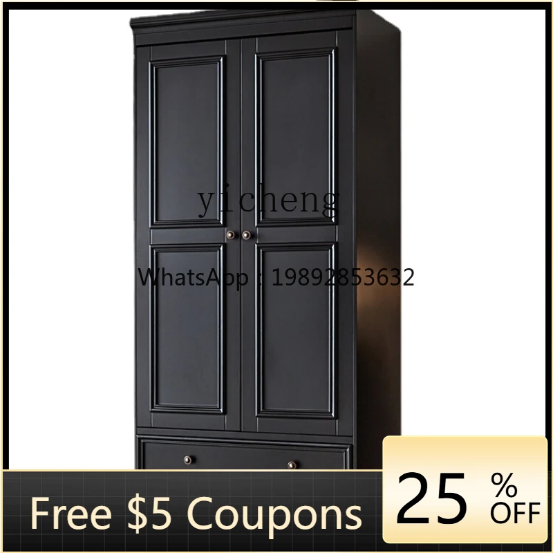 

ZZk Light Luxury Solid Wood Wardrobe Retro Simple Black Modern Household Bedroom Storage Cabinet