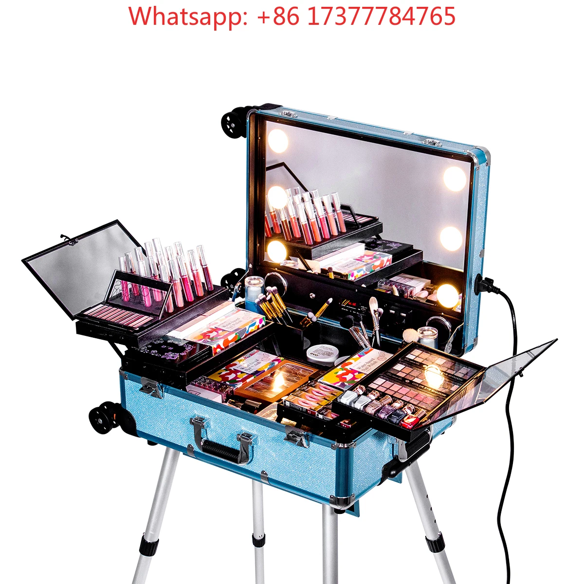 Aluminum Rolling Trolley Makeup Case Vanity    Case Makeup Kit    Box Aluminum Tool Case