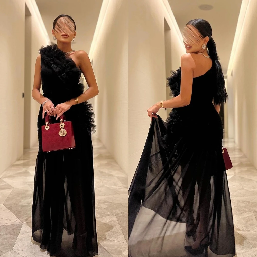 

Exquisite One-shoulder A-line Evening Dresses Tulle Skirts Chiffon Prom party dress women elegant luxury فساتين سهره نسا